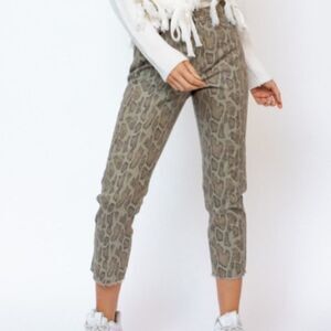 Le Lis Pants Snake Print Denim Frayed Crop Casual Trendy Jeans Pattern Unique